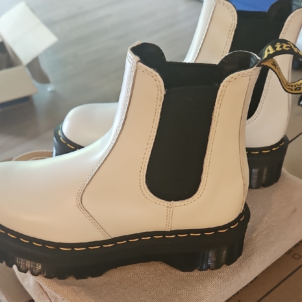 Dr. Martens White and Black Combat Boots with Chunky Sole